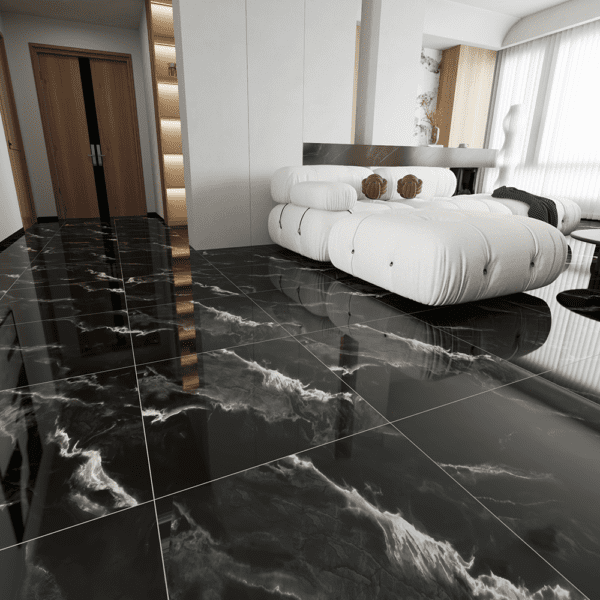 Baldosa Porcelanato Mármol Negro Nirvana - Super Ceramic Colombia