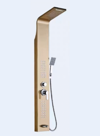 Columna de Ducha Hidromasaje GoldBasic, Torre Multifunción en Acabado Dorado con Efecto Lluvia - Super Ceramic Colombia