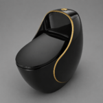 Sanitario One Piece Negro Brillante con Detalles Dorados - Super Ceramic Colombia