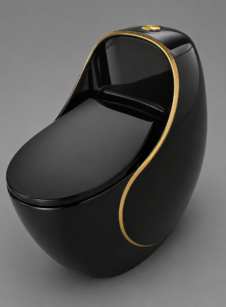 Sanitario One Piece Negro Brillante con Detalles Dorados - Super Ceramic Colombia