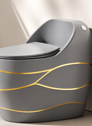 Inodoro de Diseño Minimalista Gris Brillante con Detalles Dorados - Super Ceramic Colombia