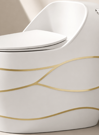 Sanitario de Diseño Moderno Blanco con Detalles Dorados - Super Ceramic Colombia