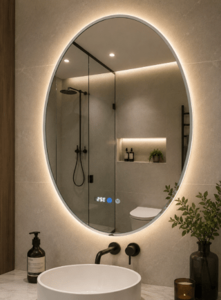 Espejo Inteligente LED 60x70 cm con Bluetooth, Antiempañamiento, Reloj Digital y Luz Tricolor - Super Ceramic Colombia