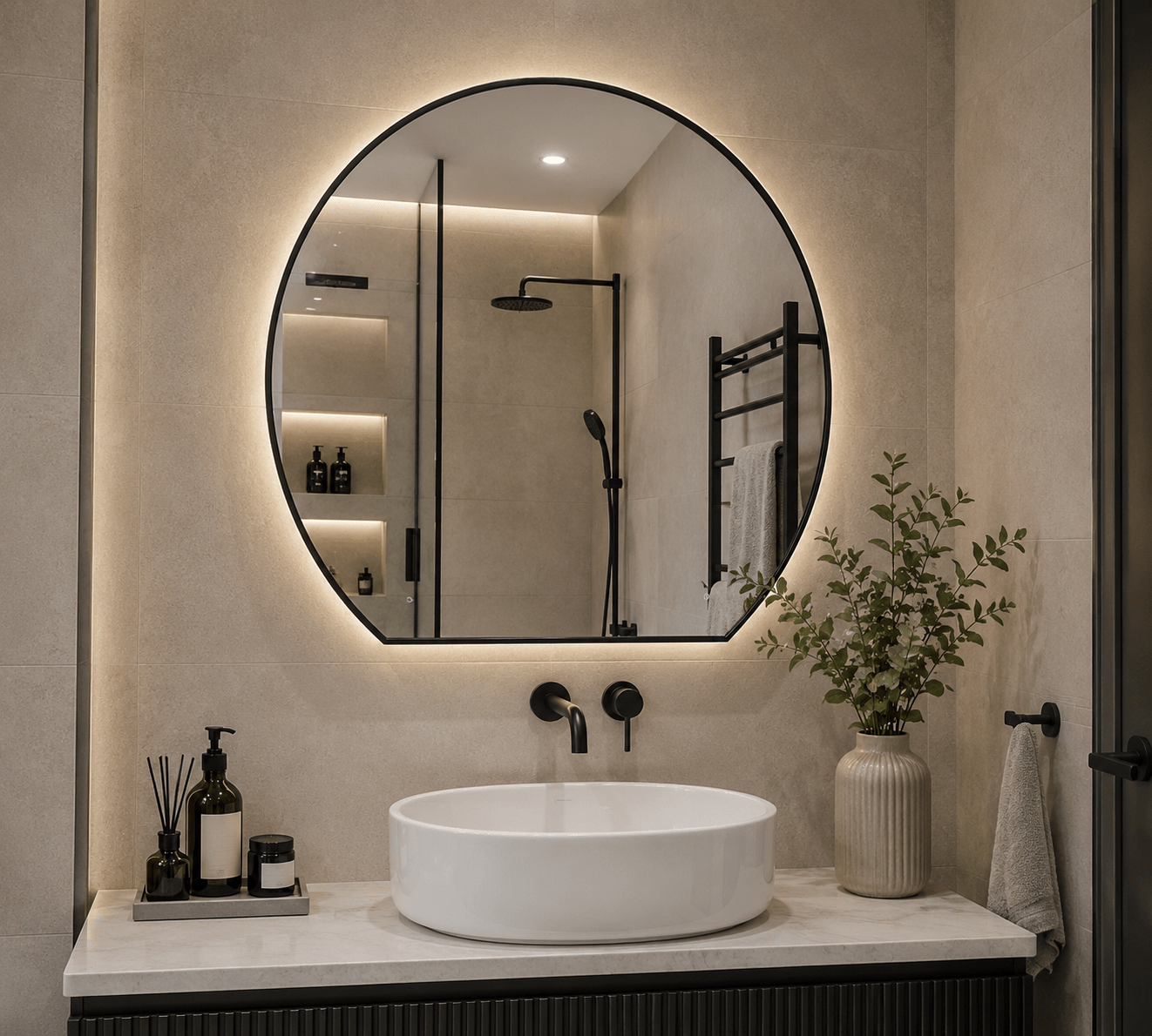 Espejo Inteligente LED 60x70 cm con Bluetooth, Antiempañamiento, Reloj Digital y Luz Tricolor - Super Ceramic Colombia