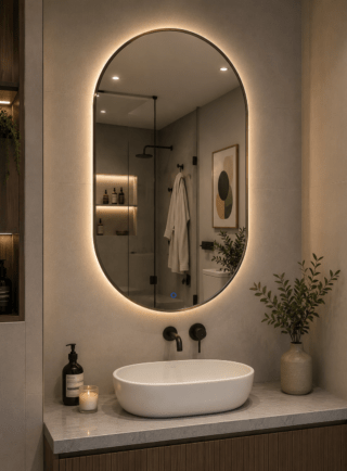 Espejo Inteligente LED 60x80 cm con Bluetooth, Antiemañamiento, Reloj Digital y Luz Tricolor - Super Ceramic Colombia