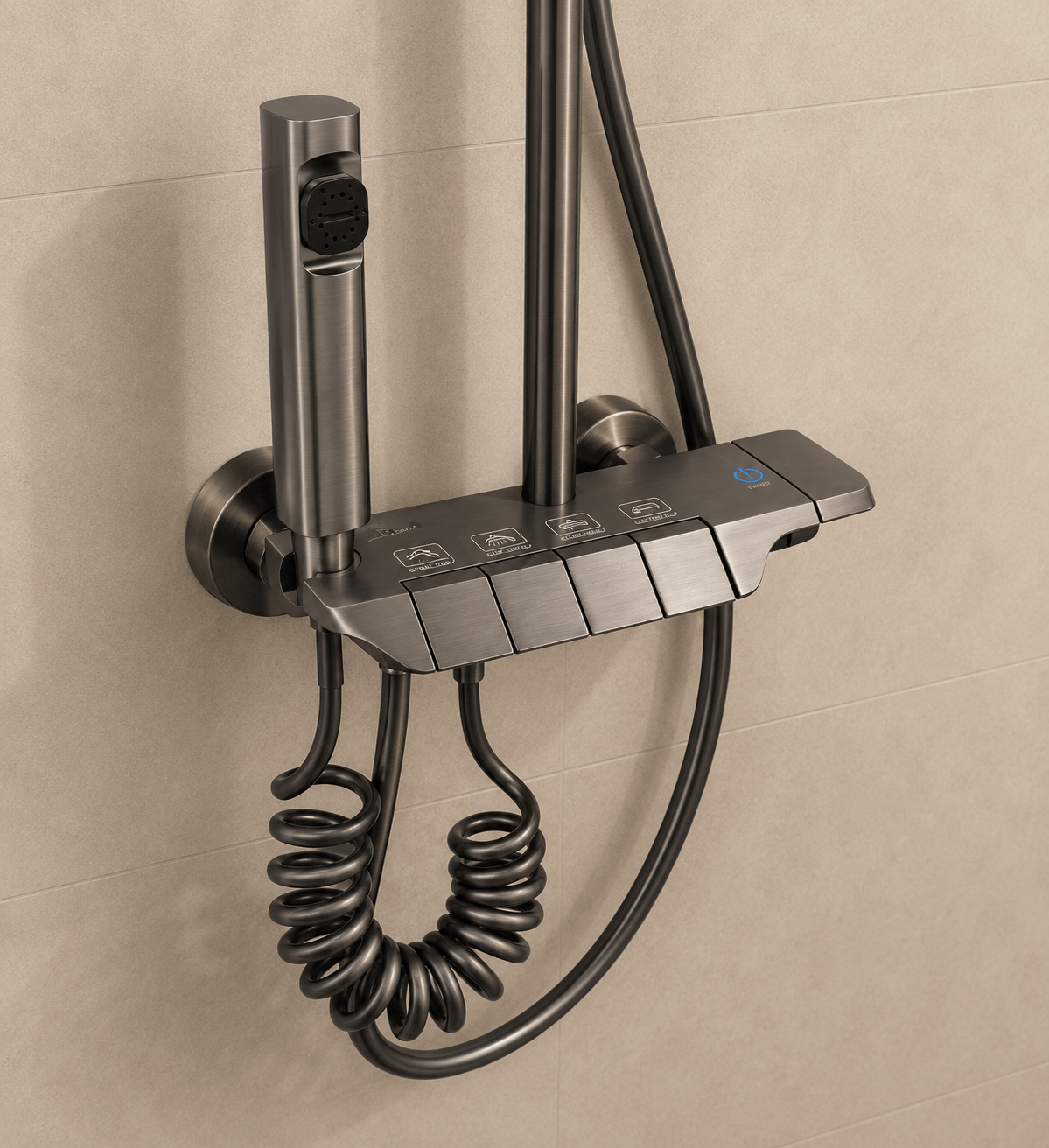 Sistema de Ducha Multifuncional Tipo Columna en Acero Inoxidable Negro Mate - Super Ceramic Colombia