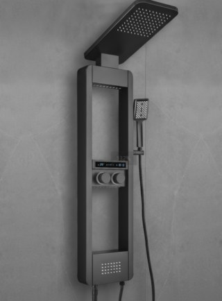 Columna de Ducha Inteligente Termostática Negra Mate con Pantalla LED y Rociador Tipo Lluvia - Super Ceramic Colombia