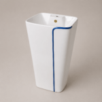 Lavamanos Tipo pedestal de base cuadrada y borde azul - Serenity Basin - Super Ceramic Colombia