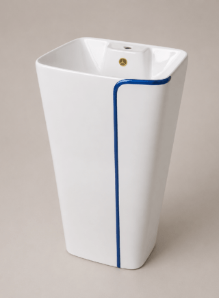 Lavamanos Tipo pedestal de base cuadrada y borde azul - Serenity Basin - Super Ceramic Colombia