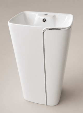 Lavamanos Tipo pedestal de base cuadrada y borde gris - Luna Blanca - Super Ceramic Colombia