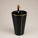 Lavamanos Tipo pedestal de base redonda y borde dorado - Serenity Basin - Super Ceramic Colombia