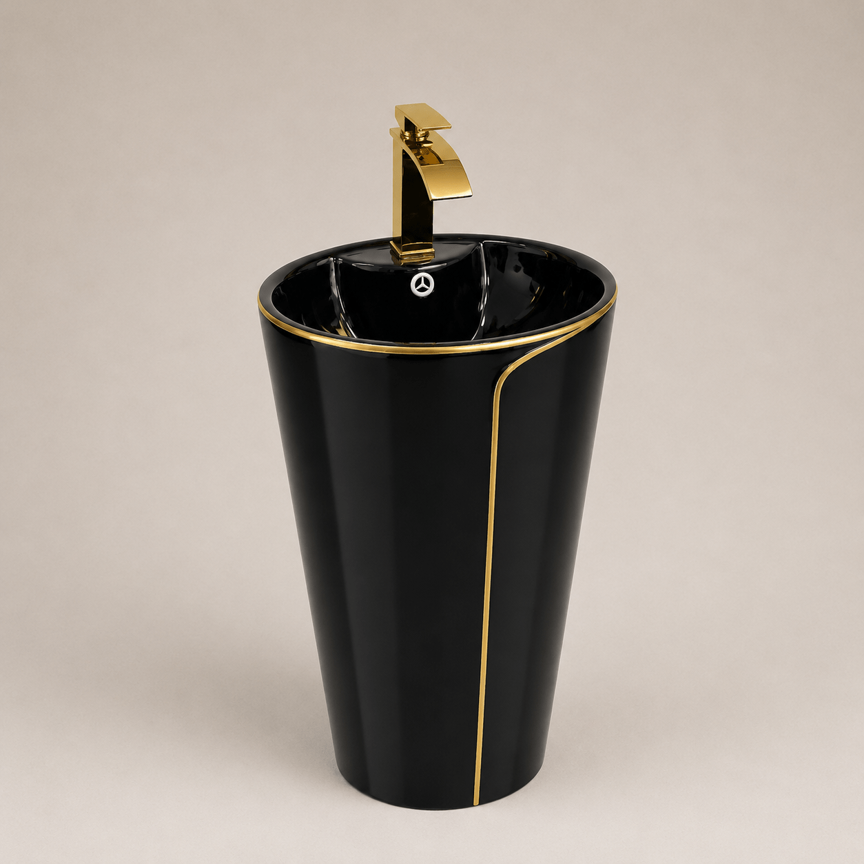 Lavamanos Tipo pedestal de base redonda y borde dorado - Serenity Basin - Super Ceramic Colombia