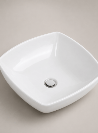 Lavamanos En forma cuadrada tipo tazon blanco brillante - Ola Serena - Super Ceramic Colombia