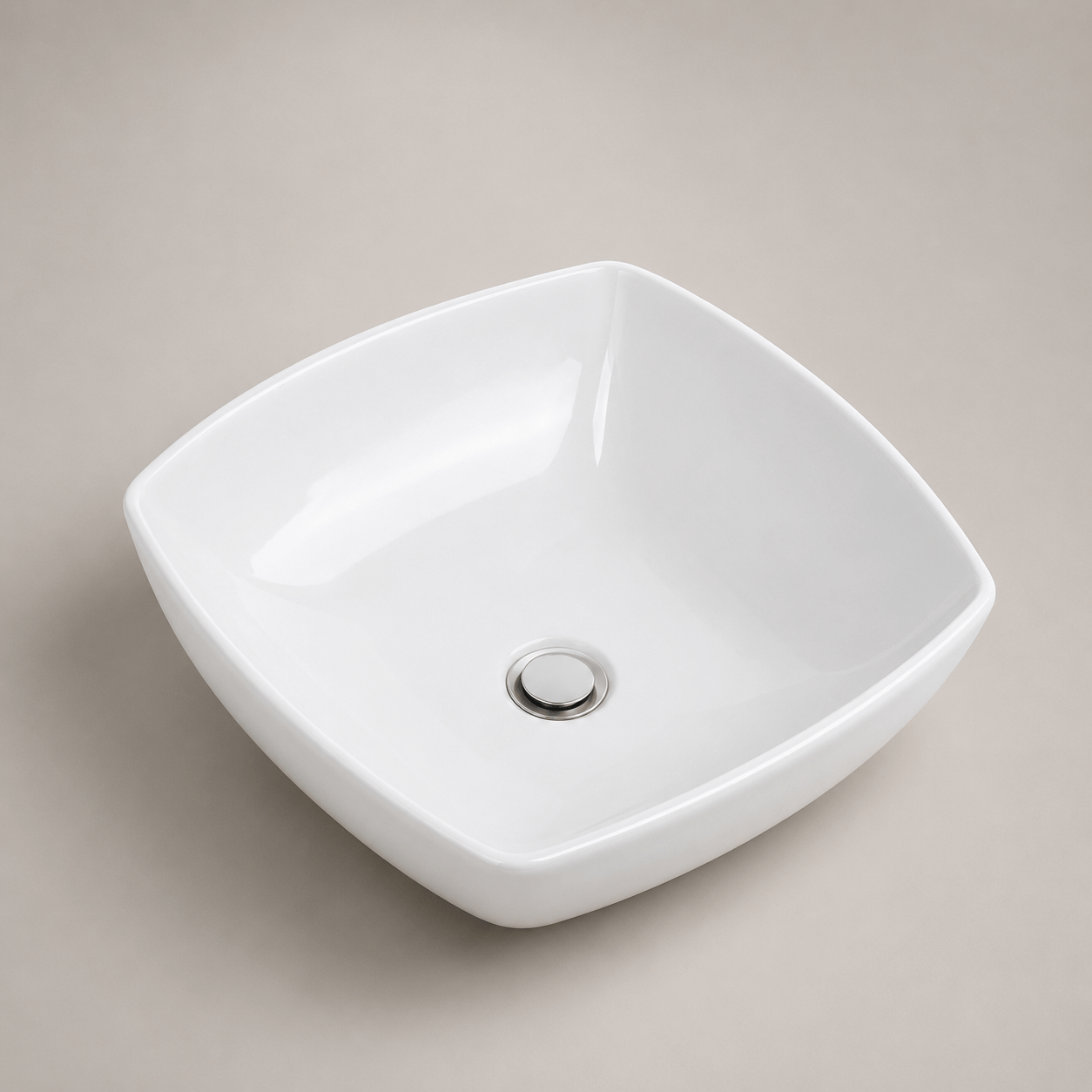 Lavamanos En forma cuadrada tipo tazon blanco brillante - Ola Serena - Super Ceramic Colombia