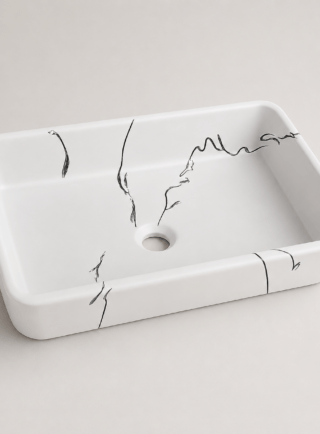 Lavamanos En forma rectangular blanco mate con vetas - Reflejo Imperial - Super Ceramic Colombia