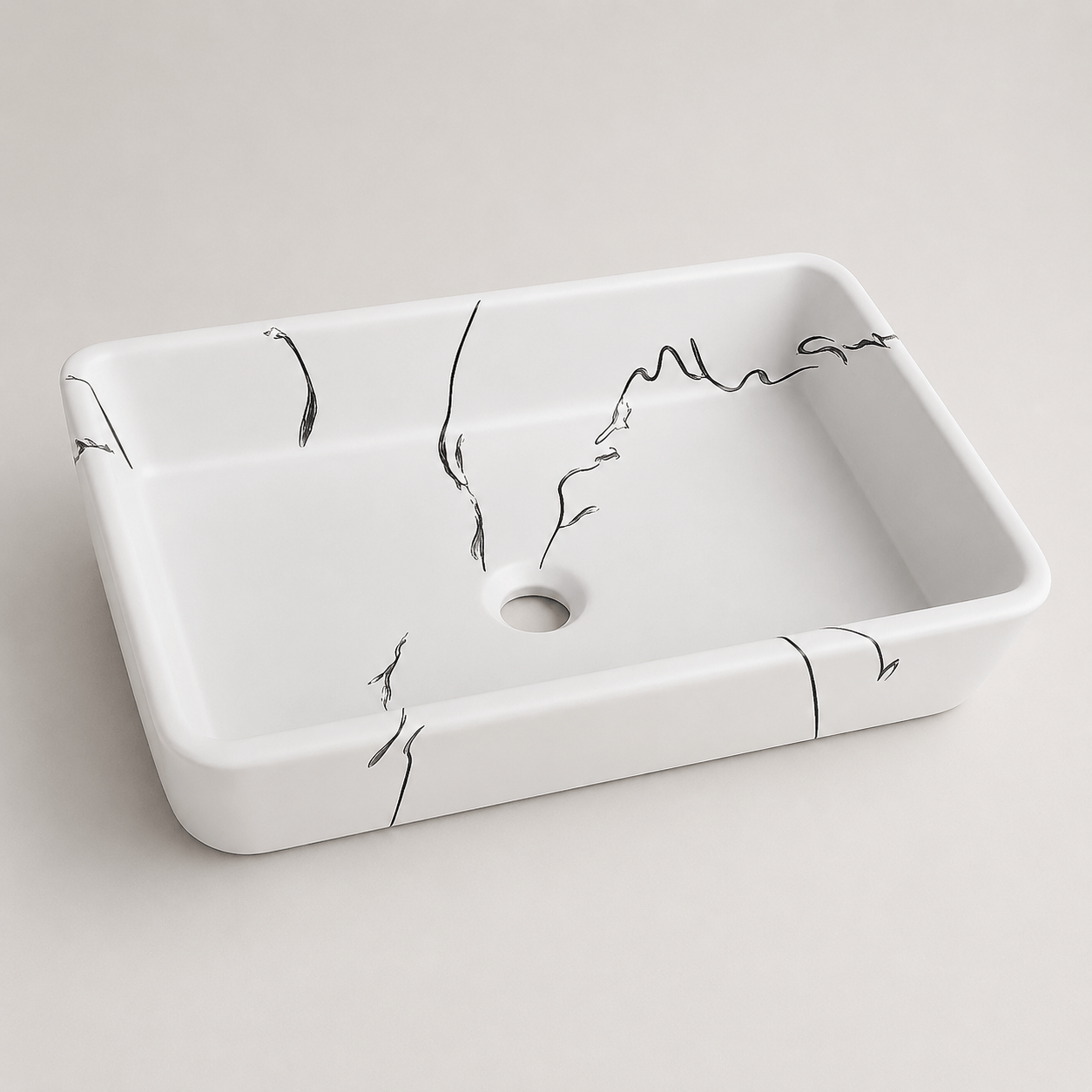 Lavamanos En forma rectangular blanco mate con vetas - Reflejo Imperial - Super Ceramic Colombia