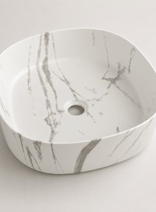 Lavamanos En forma cuadrada blanco mate con vetas - Ola Serena - Super Ceramic Colombia