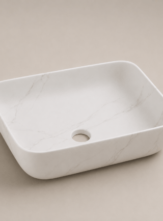 Lavamanos En forma rectangular blanco mate con vetas - Crystal Basin (Ref. BSA2815) - Super Ceramic Colombia