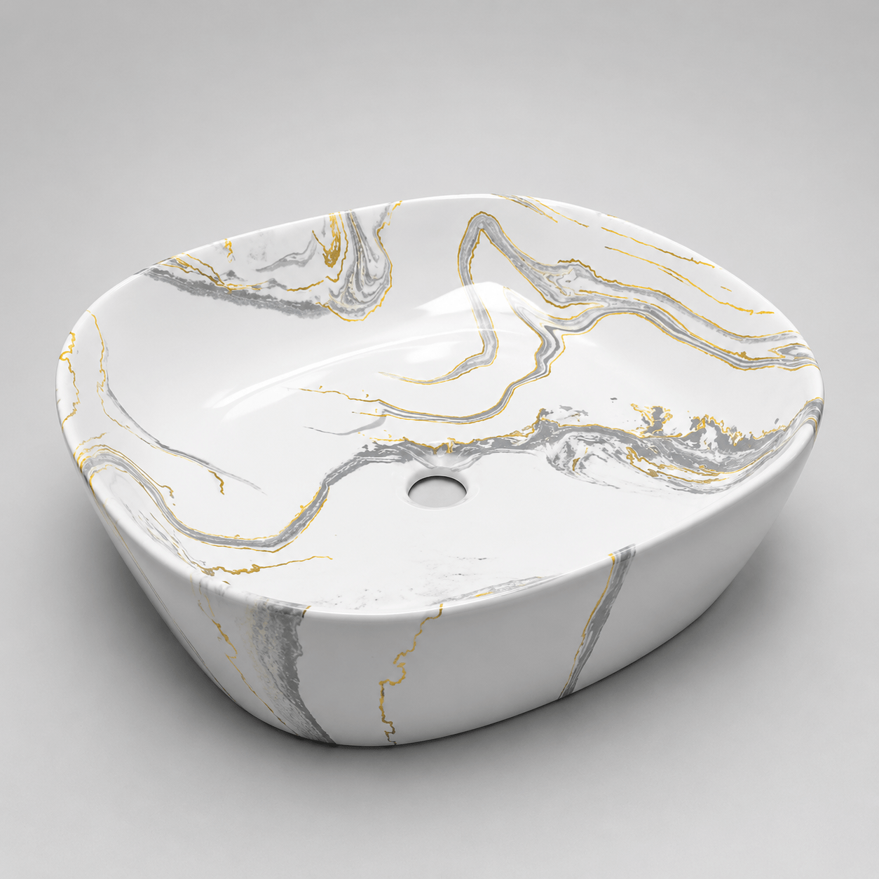 Lavamanos En forma cuadrada blanco brillante con vetas - Crystal Basin - Super Ceramic Colombia