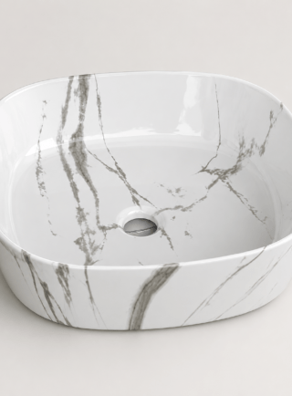 Lavamanos En forma cuadrada blanco brillante con vetas - Serenity Basin - Super Ceramic Colombia