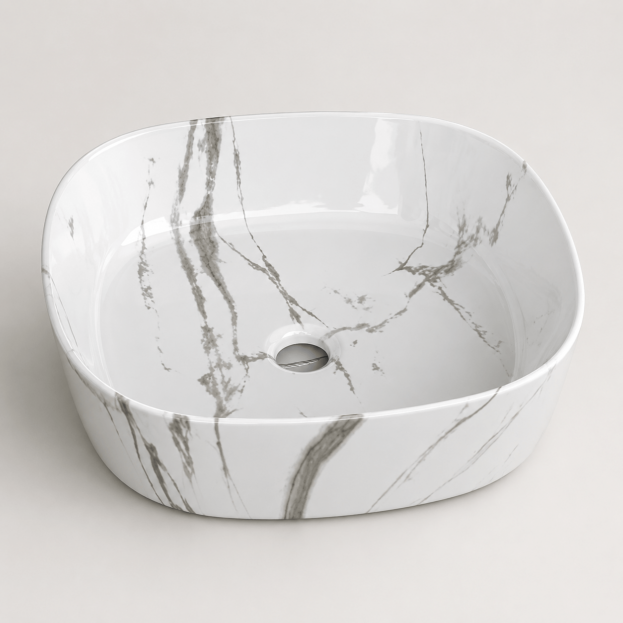 Lavamanos En forma cuadrada blanco brillante con vetas - Serenity Basin - Super Ceramic Colombia