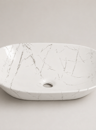Lavamanos En forma ovalada blanco mate con vetas - Serenity Basin - Super Ceramic Colombia