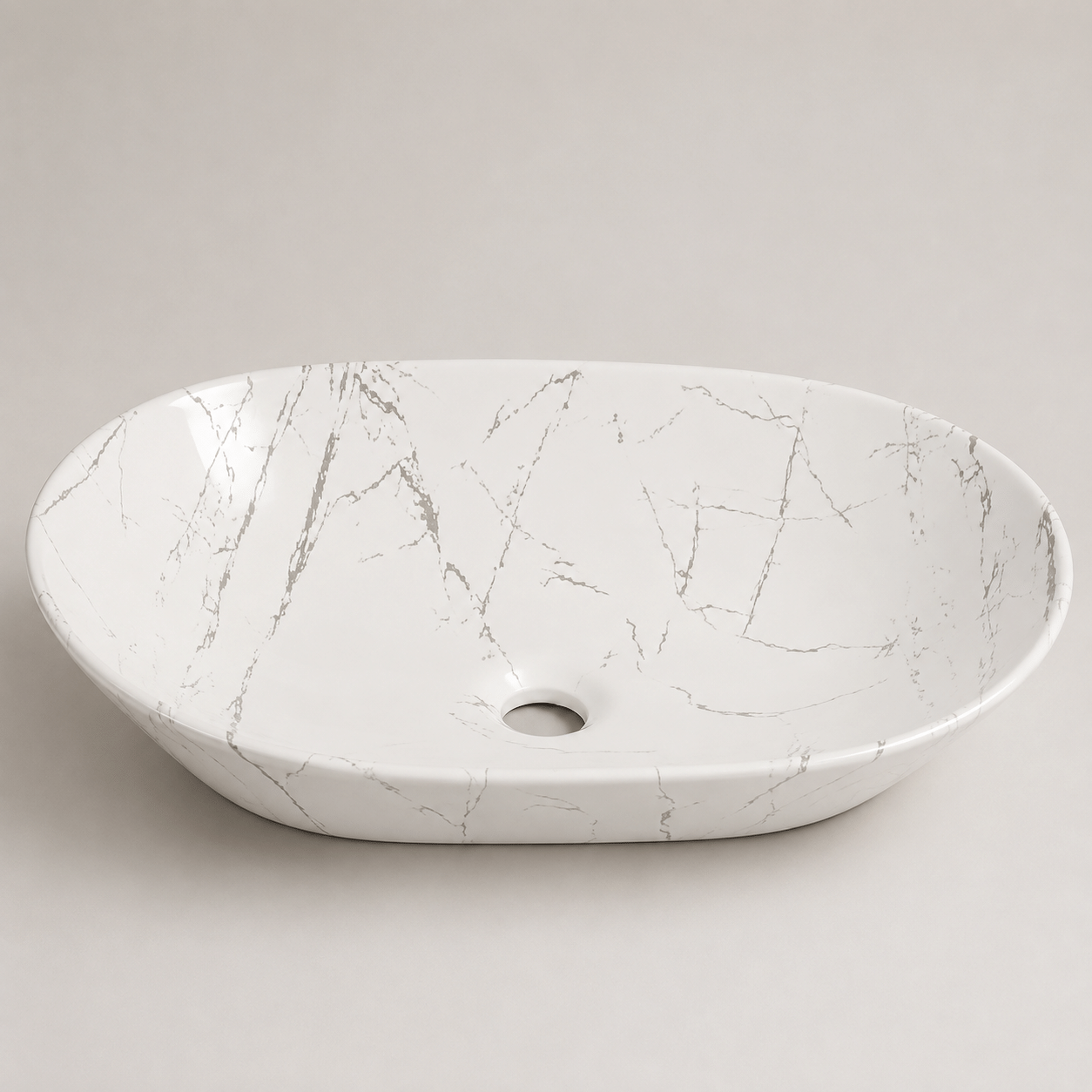 Lavamanos En forma ovalada blanco mate con vetas - Serenity Basin - Super Ceramic Colombia