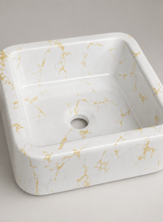 Lavamanos Cuadrado de sobreponer - Mármol Etéreo (Ref. BSA2807-LG) - Super Ceramic Colombia