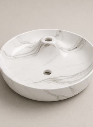 Lavamanos En forma redonda blanco brillante con vetas - Serenity Basin - Super Ceramic Colombia