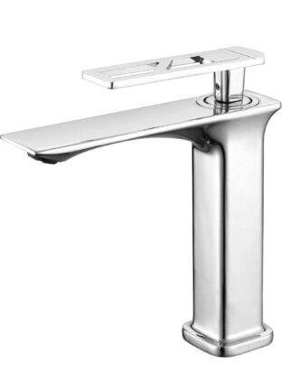 Grifo para Lavamanos De caña alta de base cuadrada, metalico - Crystal Flow (Ref. BSA4435-S) - Super Ceramic Colombia