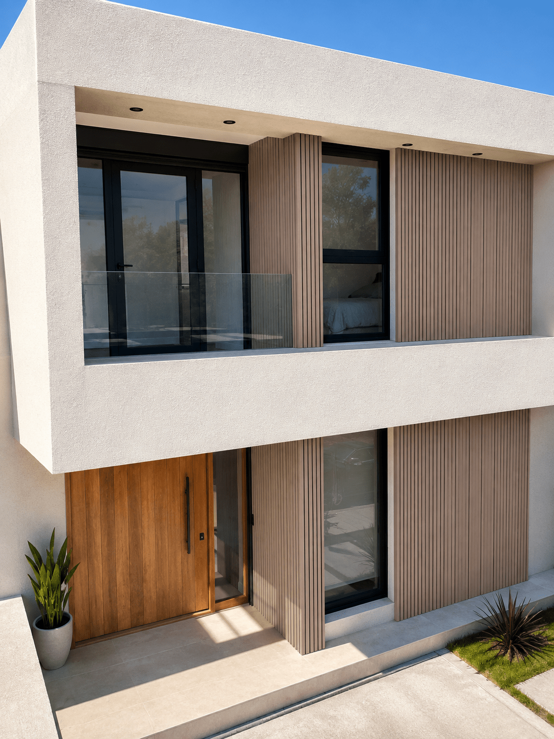 Panel WPC para pared exterior, con aristas - Bruma de Roble (Ref. GR3037) - Super Ceramic Colombia