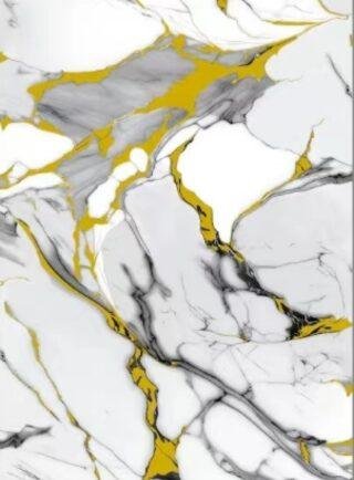 Lámina UV Blanca con vetas grises y amarillas tipo - Mármol Encantado - Super Ceramic Colombia