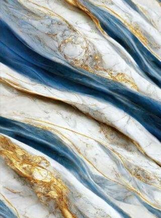 Lámina UV Blancas con vetas doradas y azulez tipo roca - Mármol Encantado - Super Ceramic Colombia